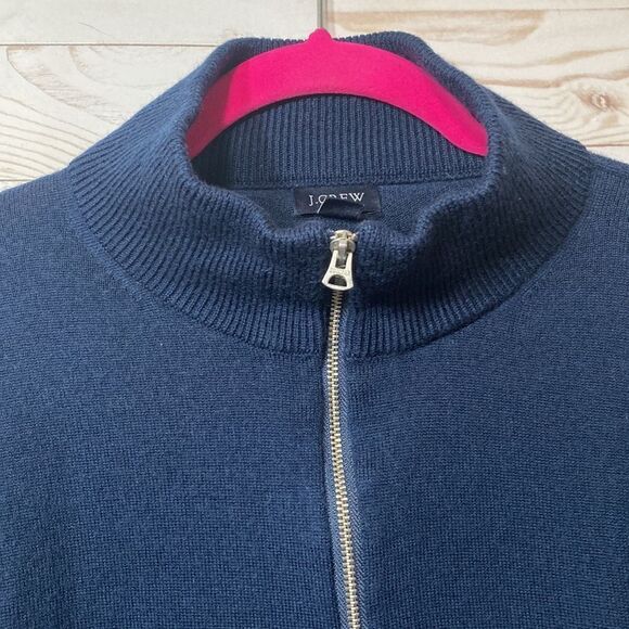 J Crew Blue Merino Wool Blend Quarter Zip Pullover Mock Neck Sweater - Picture 2 of 16